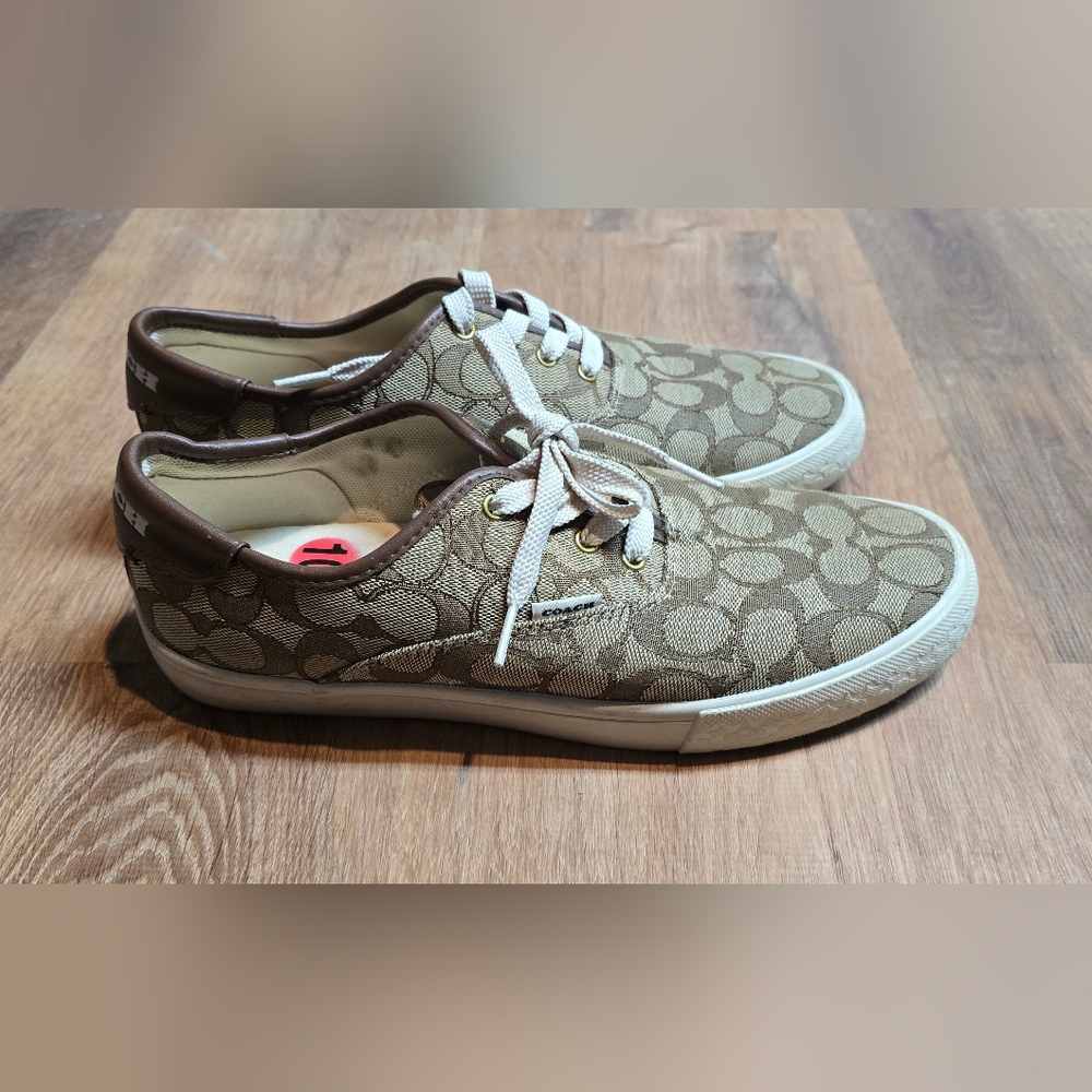 COACH Brown Khaki Logo Citysole Skate Lace-Up Sneakers Size 10